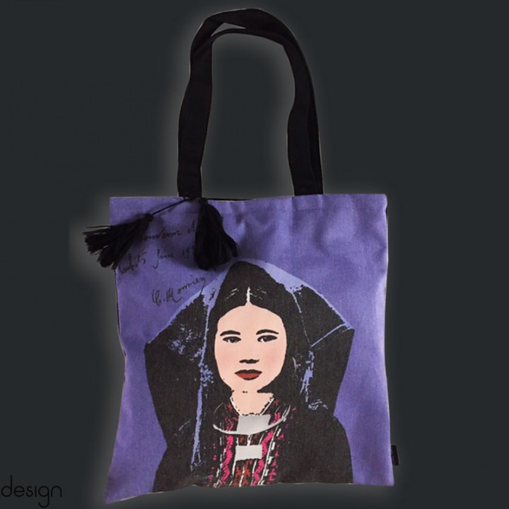 Tote linen bag printed with Vietnamese women-Miss Lam Purple